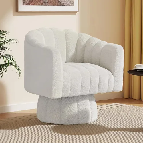 Miniatura 8 de Dewhut Silla giratoria decorativa, silla giratoria de 360° con reposabrazos, tapizada de piel sintética, sofá individual, silla de lectura para sala
