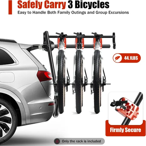Miniatura 2 de Soporte de montaje para maletero de 3 bicicletas, soporte plegable para bicicleta, capacidad de carga máxima de 44 libras para la mayoría