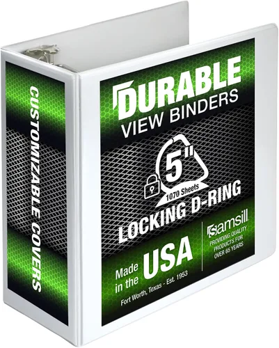 Miniatura 405 de Samsill - Carpeta duradera de 5 pulgadas, fabricada en los Estados Unidos, con anillos en D, transparente y personalizable, color blanco