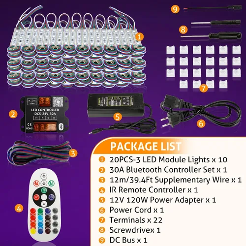 Miniatura 7 de WICHEMI Luces LED para escaparate, Bluetooth, control de aplicación, módulos LED para letreros de 100 pies, 200 unidades, 3 LED, 5050 SMD, RGB, tira