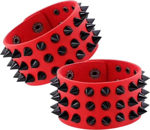 Miniatura 4 de Eigso Juego de pulseras de cuero punk para hombres y mujeres, estilo retro de los años 80, estilo motociclista, remaches, remaches, para hombre