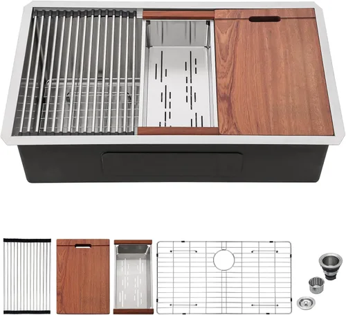 Miniatura 40 de Mocoloo Fregadero de barra de montaje inferior de 15 pulgadas, fregadero de cocina pequeño de 15 x 15 pulgadas, calibre 18, de acero inoxidable