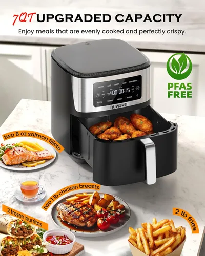 Miniatura 4 de Nuwave Brio Plus - Freidora de aire 6 en 1, gran capacidad de 7 cuartos de galón, control preciso de temperatura de 50 °F a 400 °F, antiadherente