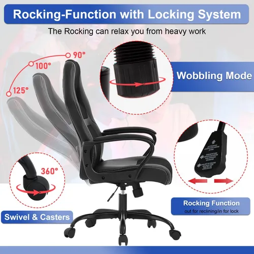Miniatura 4 de Silla de juegos de piel sintética, ergonómica, silla de oficina, sillas ejecutivas para computadora, respaldo alto, tarea de computadora con soporte