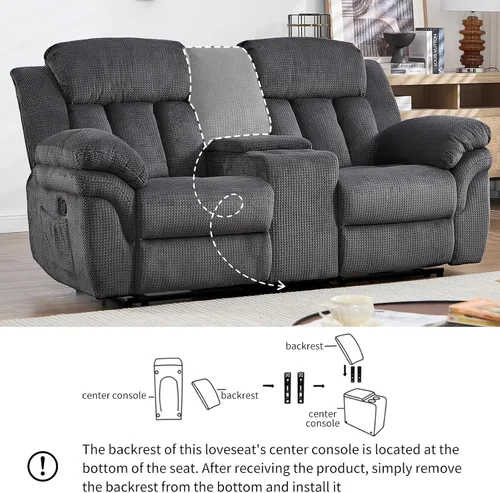 Miniatura 9 de CANMOV Juego de sofá reclinable, sofá biplaza reclinable manual y sofá de 3 plazas con reposabrazos sobrerelleno para sala de estar, muebles de Gris