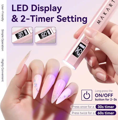 Miniatura 3 de Makartt Luz UV de mano para uñas de gel – Mini lámpara LED UV portátil Lumière secador de uñas de secado rápido para curar esmalte de uñas Rosa