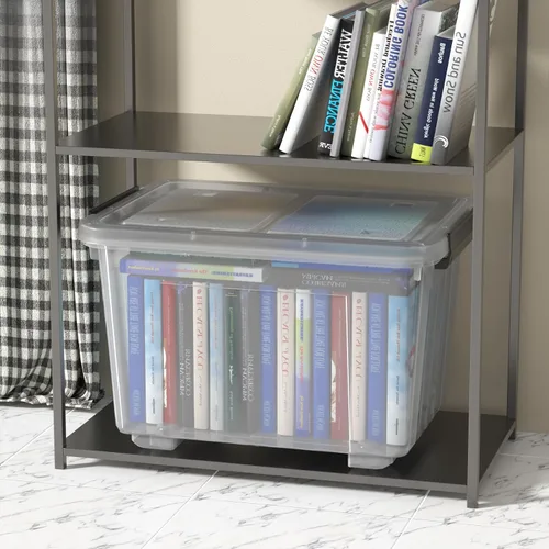 Miniatura 5 de Contenedor de almacenamiento apilable de 50 litros con tapa, contenedor de plástico con pestillos resistentes para organizar, transparente, paquete