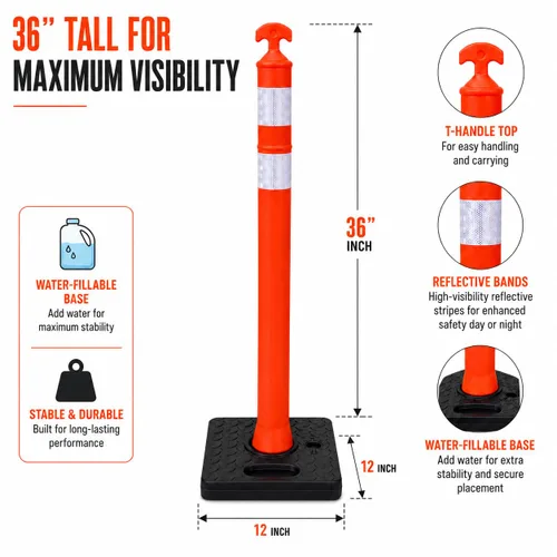 Miniatura 2 de BESEA 6 Pack 36" Traffic Delineator Cones with Water-Fillable Base, Orange Reflective Safety Delineator Posts for Construction, Parking Lots, Road