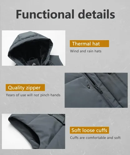 Miniatura 5 de MOERDENG Abrigos cálidos de invierno para hombre, chaleco de moda para exteriores, impermeable, con capucha, abrigos acolchados, chaleco