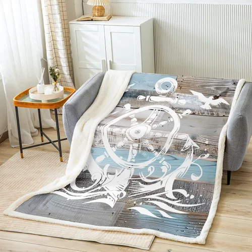 Miniatura 2 de Erosebridal Manta náutica de ancla, forro polar con brújula oceánica de 40 x 50 pulgadas para niños, niñas, adolescentes, adultos, decoración
