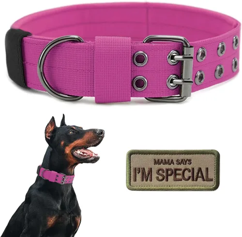 Miniatura 19 de Collar táctico para perro, collar militar ajustable para perro, collar de entrenamiento de nailon suave con parche, collares de hebilla de metal