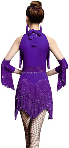 Miniatura 3 de ZX - Vestido de baile para mujer, con diamantes de imitación, lentejuelas, flecos, flapper, vestido de fiesta, salsa latina, baile de salón