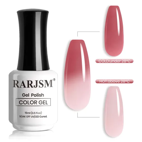 Miniatura 4 de RARJSM Esmalte de uñas en gel que cambia de color Nude Translucido Rosa a Rojo Berry, cambio de temperatura de estado de ánimo térmico, degradado