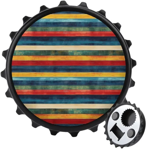 Magnetic Beer Bottle Opener - Vintage Color Pattern Print Portable One Handed Small Magnetic Bottle Opener for Fridge with Bartender and Outdoor,