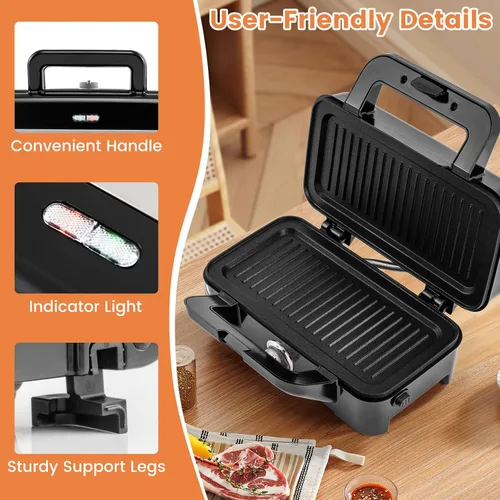 Miniatura 5 de BECOMFORT Máquina de gofres 3 en 1, prensa de sándwich con 3 placas antiadherentes extraíbles, luces indicadoras, mango de tacto frío, sandwich