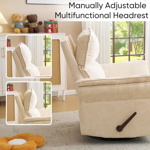 Miniatura 6 de Rocking Chair Nursery with Adjustable Headrest,Manual Swivel Rocker Recliner Nursery Chair with Overstuffed Armrest,Glider Rocker Recliner for
