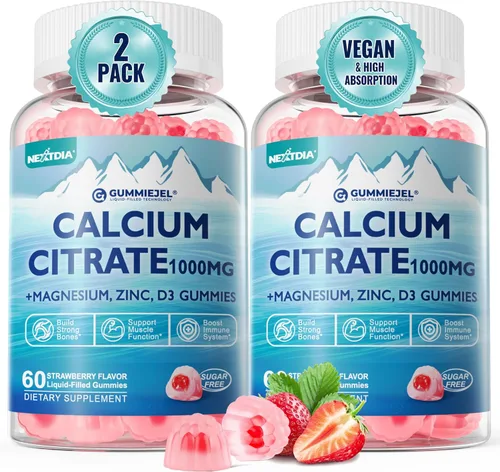 Miniatura 9 de Citrato de calcio Vitamina D3 1000IU Gomitas para mujeres y hombres, complejo de salud ósea sin azúcar con calcio, magnesio, zinc potasio y B6, alta