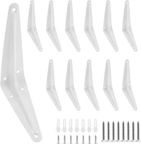 12 soportes de estante blancos de 4 x 3 pulgadas, soporte de estante flotante, soportes en L resistentes, soporte de soporte de metal de hierro con
