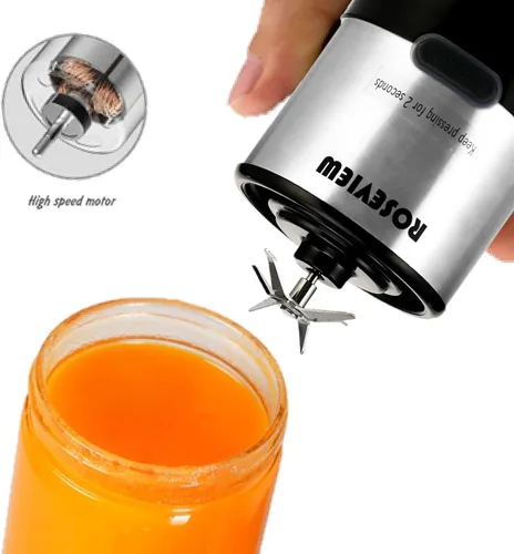 Miniatura 3 de Batidora portátil para batidos ROSEVIEW Botella de vidrio recargable por USB, mini batidos de hielo de mano, vaso de 2 mezclas, exprimidor