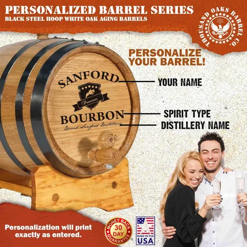 Miniatura 4 de Barril de roble envejecido personalizado de 5 galones (20 litros) con soporte, bung y espita – Barril de madera de bourbon para la cerveza casera