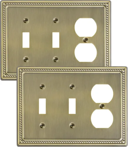 Miniatura 13 de Paquete de 2 placas de triple interruptor de luz de palanca, cubiertas decorativas de perlas, placa de pared de metal de 3 segmentos de latón Latón