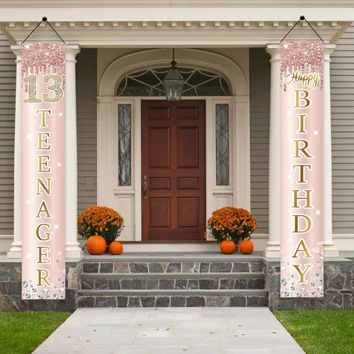 Miniatura 3 de Decoración de cumpleaños número 13 para niñas, cartel de feliz cumpleaños de 13 adolescentes, suministros para fiesta, telón de fondo de cumpleaños