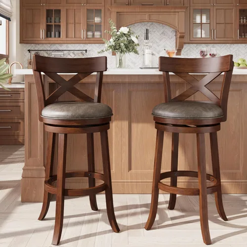 Miniatura 17 de ALPHA HOME Taburetes de bar giratorios con respaldo, 26 pulgadas, juego de 2, taburetes de bar de madera, sillas de bar de 360 grados con patas