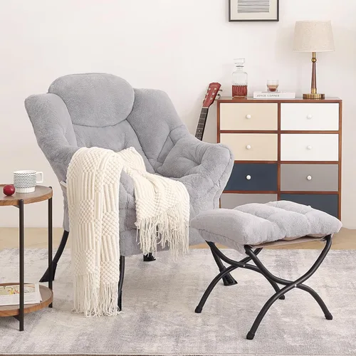 Miniatura 9 de Tiita Silla Perezosa con Otomana, Sillón de Descanso Moderno de Gran Tamaño, Cómoda Silla de Lectura de Ocio con Reposapiés para Dormitorio, Sala
