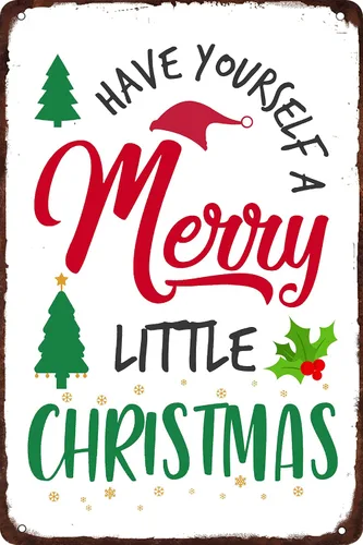 Letrero de lata de Navidad vintage, decoración de pared de Papá Noel, 8 x 12 pulgadas P9