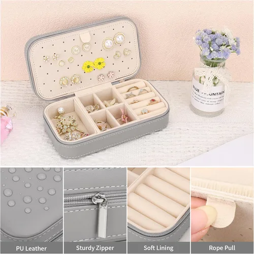 Miniatura 4 de DesignSter Joyero de viaje, estuche de joyería portátil de piel sintética, pequeñas cajas de joyería para regalos, organizador de joyas de viaje