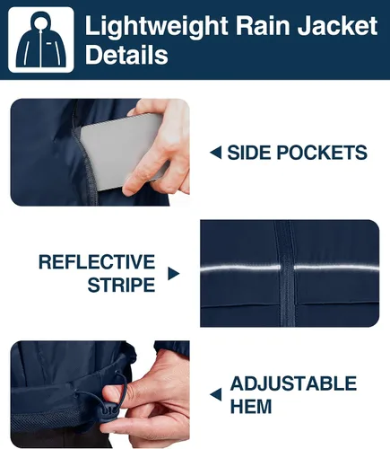 Miniatura 55 de SWISSWELL Chaqueta impermeable para hombre, rompevientos, ligera con capucha para uso diario casual