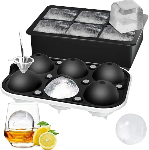 ROTTAY Bandejas para cubitos de hielo (juego de 2), máquina de bolas de hielo con tapa y cubo de hielo cuadrado grande para whisky, cócteles y hecho