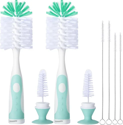 Miniatura 9 de CAREBABYMORE Paquete de 2 cepillos para biberones con 4 cepillos para pajilla, cepillo de nailon de 10.2 pulgadas con limpiador de pezones y ventosa