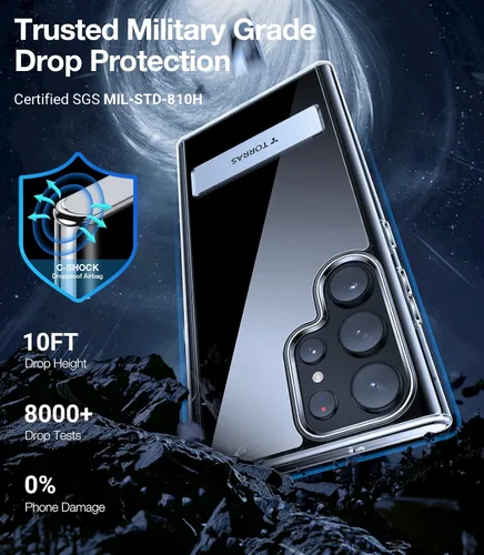 Miniatura 3 de TORRAS Funda transparente para Samsung Galaxy S23 Ultra con función atril que nunca amarillea, [soporte integrado de 3 vías]