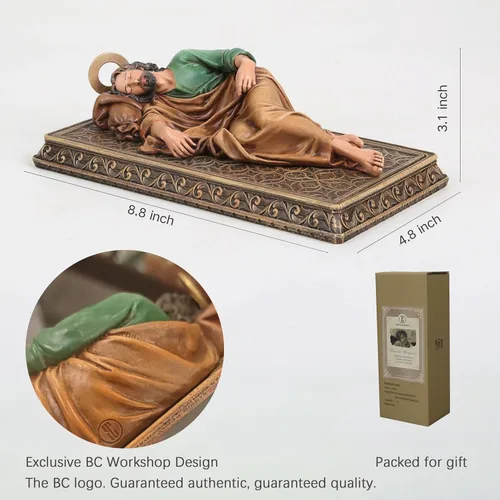 Miniatura 2 de Estatua Católica de San José Durmiendo de BC BUILDCLASSIC, con Base y Estuche, con Halo de Metal, Soporte para Tarjetas de Oración, Regalo Religioso