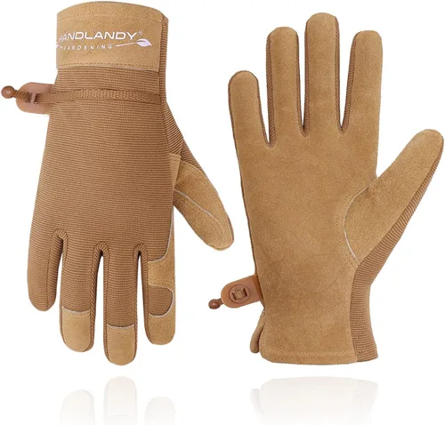 Miniatura 13 de HANDLANDY Work Gloves for Women, Breathable Leather Gardening Glove for Yard Maintenance, Hand Protection with Touch Screen Rosa claro