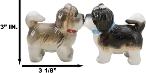 Miniatura 2 de Ebros Gift Juego de figuras de cerámica animadas de perro Shih Tzu para cocina, salero y pimentero, 3 pulgadas de largo, pedigrí, cachorros, perros