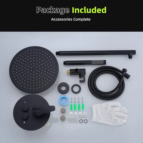 Miniatura 7 de TRUSTMI Sistema de ducha negro mate de 10 pulgadas, desviador de botón desviador montado en la pared redonda de lluvia y ducha de mano con válvula