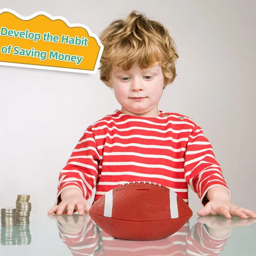 Miniatura 6 de H&W Alcancía de fútbol para niños, inastillable, con temática de deportes de rugby, tamaño grande, regalo de Super Bowl para niños