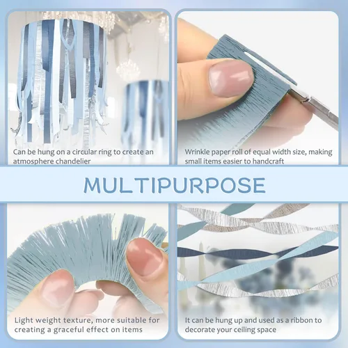 Miniatura 5 de NICROLANDEE 5 rollos de serpentinas de papel crepé azul polvoriento, gris, plateado, para decoración de bodas, guirnalda de papel para decoración