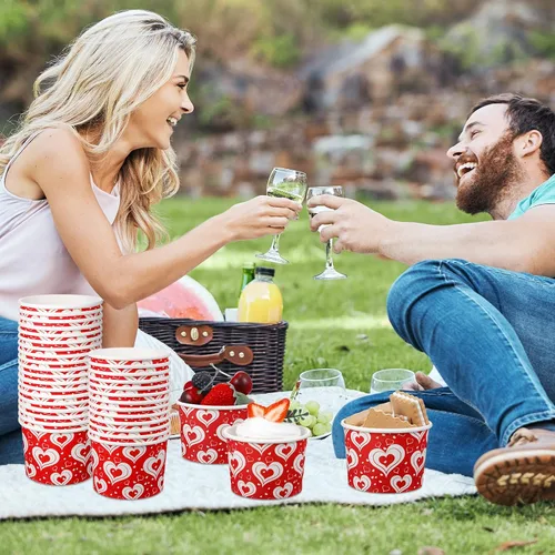 Miniatura 6 de Shellwei Paquete de 50 tazas de helado de 9 onzas para el día de San Valentín, cuencos de postre desechables con corazón, cuencos de papel