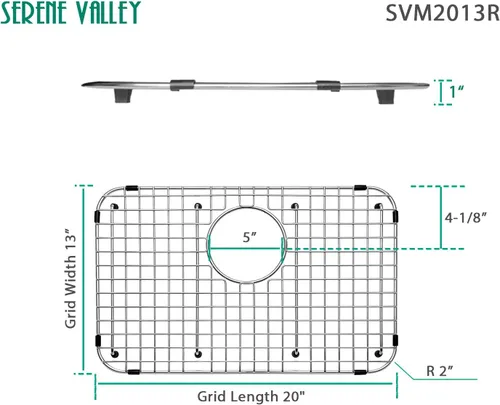Miniatura 2 de Serene Valley Rejilla inferior del fregadero 20" X 13", drenaje trasero con radio de esquina 2", protector de fregadero SVM2013R