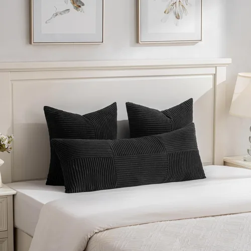 Miniatura 5 de Fancy Homi - Paquete de 2 fundas de almohada decorativas negras de 22 x 22 pulgadas para sala de estar, sofá, cama, rústico, estilo bohemio