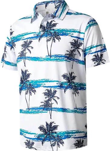ELETOP Polo de golf para hombre, manga corta, absorbe la humedad, polos tropicales hawaianos, camisas de golf de rendimiento para hombre, ajuste seco