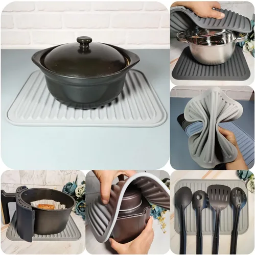 Miniatura 6 de Salvamanteles de silicona para ollas y sartenes calientes, almohadillas calientes para encimera de cocina, tapete de salvamanteles multiusos
