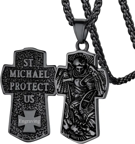 FaithHeart - Collar de San Miguel, dije personalizado de protección del arcángel, para hombres y mujeres, acero inoxidablechapado en oro Medalla de