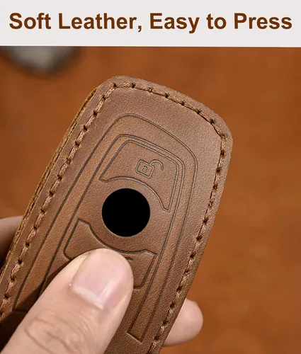 Miniatura 6 de OLLEN Funda de cuero genuino para llavero sin tornillos para BMW 1, 3, 4, 5, 6, 7, Series X3, X4, M5, M6, GT, etc., forma cuadrada, color azul