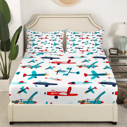 Miniatura 2 de Juego de sábanas bajeras de dibujos animados de aviones para niños y niñas, juguetes de dibujos animados, ropa de cama con vehículos aeronáuticos