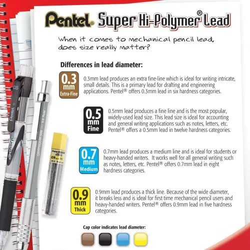 Miniatura 3 de Pentel Super Hi-Polymer repuesto de mina, 3/100 pulgadas, Gris