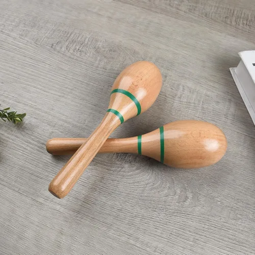 Miniatura 6 de 2 piezas de maracas de madera para niños y adultos, instrumento musical de maracas de madera Verde